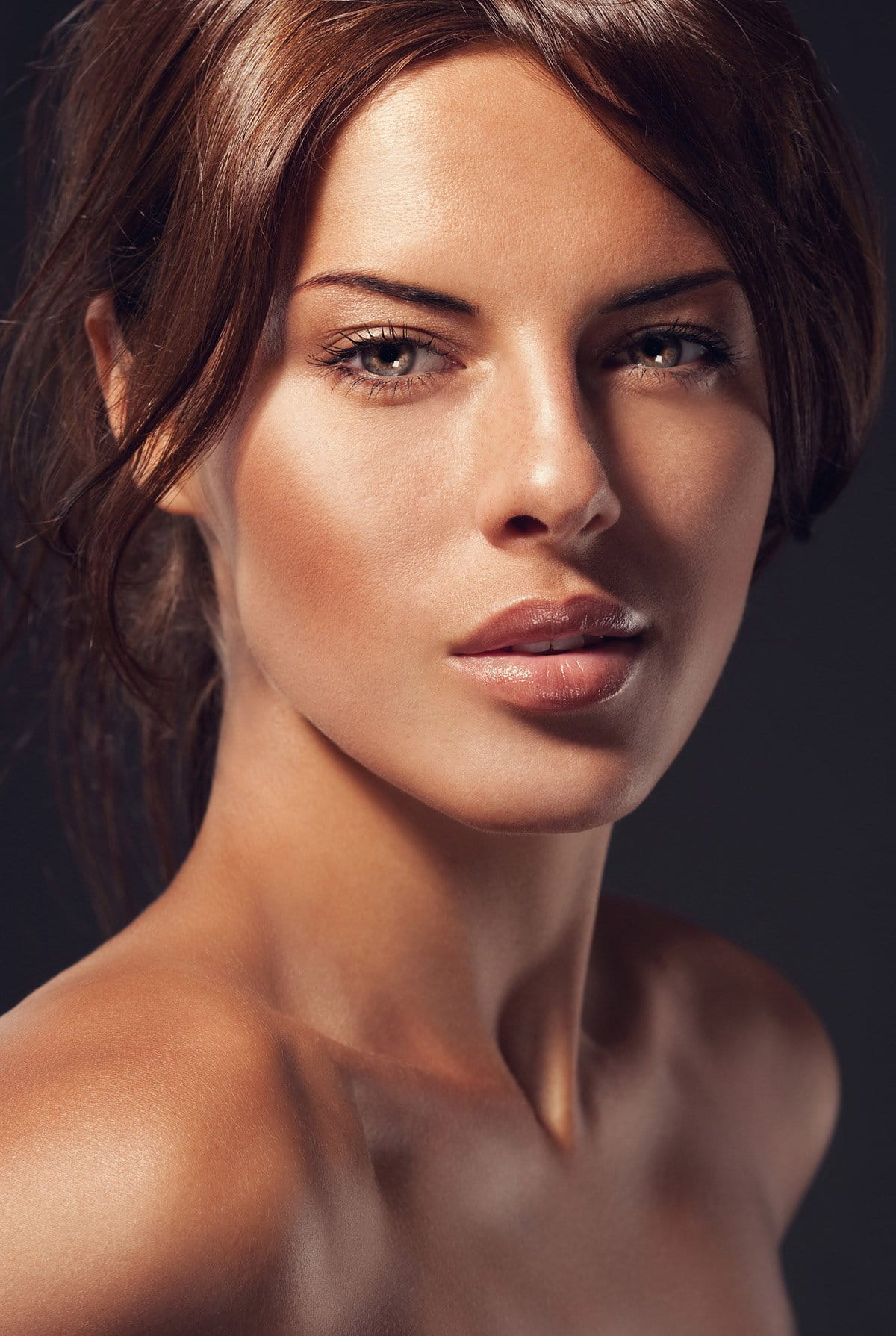 Face Lift patient model with bare shoulders
